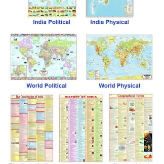 India & World Map ( Both Political & Physical ) with Constitution of India Chart, History of India Chart & Geography Terms Chart | Set Of 7 | Useful for UPSC and other exams | By VCP